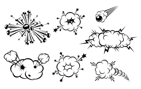 Set of various explosions isolated on whiteのイラスト素材