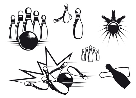 Bowling symbols set isolated on white for sports designのイラスト素材