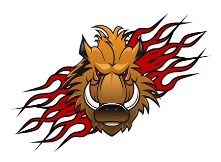 Wild boar head in cartoon style as a tattoo or mascotのイラスト素材