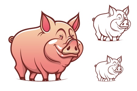 Farm cartoon pink pig isolated on whiteのイラスト素材
