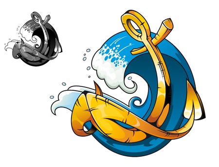 Cartoon vintage anchor in sea water for tattoo designのイラスト素材