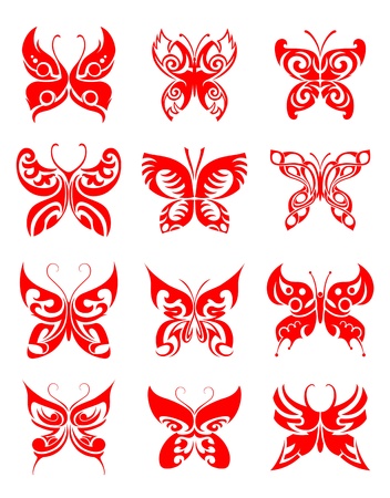 Tattoos set of butterfly on white background for designのイラスト素材