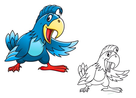 Blue cartoon parrot isolated on white backgroundのイラスト素材