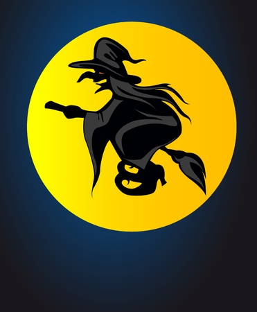Flying witch on mon light for halloween or mystery designのイラスト素材