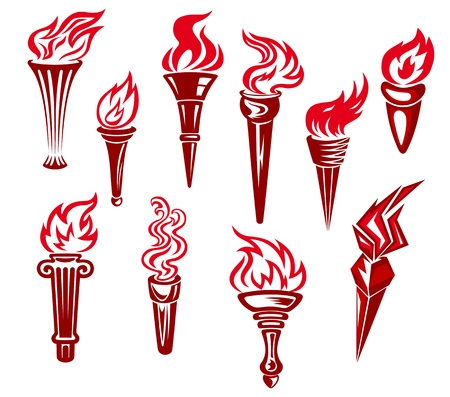Set of flaming torchs icons and symbols isolated on white backgroundのイラスト素材