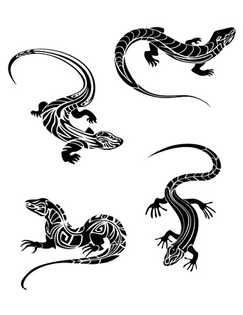 Fast lizards in black color and tribal style for tattoo designのイラスト素材