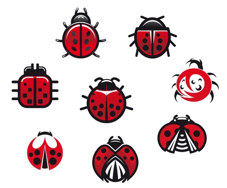 Ladybugs and ladybirds set in icon style isolated on white backgroundのイラスト素材