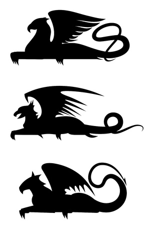 Griffin black silhouettes set for heraldry designのイラスト素材