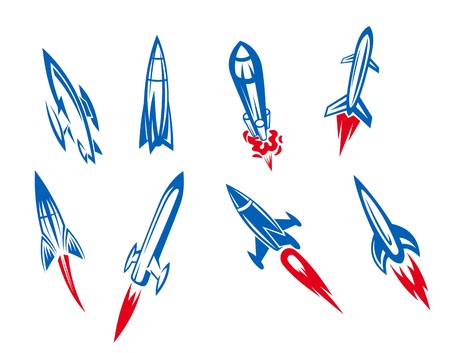 Set of rockets and missiles in cartoon styleのイラスト素材
