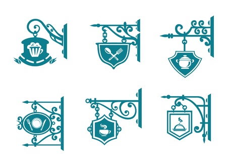 Tavern and pubs signs with decorations for designのイラスト素材