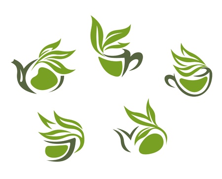 Symbols of green herbal tea isolated on white backgroundのイラスト素材