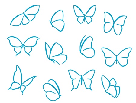Butterflies silhouettes for symbols, icons and tattoos designのイラスト素材