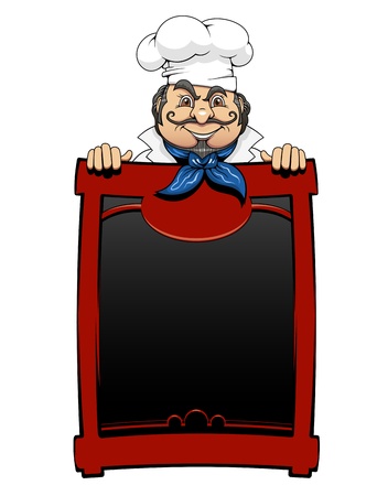 Italian chef with menu board for restaurant design in cartoon styleのイラスト素材