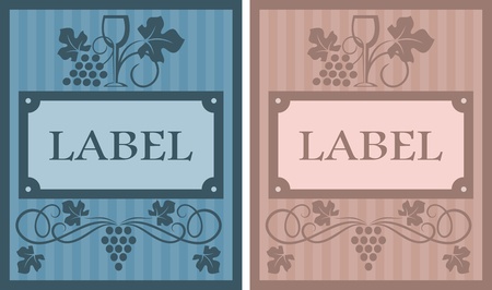 Wine labels in retro style with grape elements for beverages designのイラスト素材