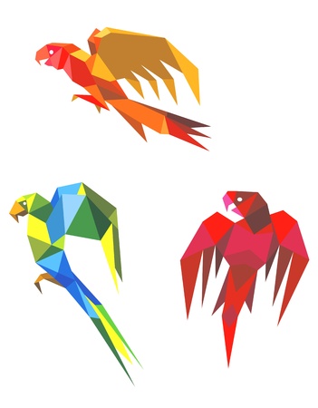Abstract flying origami parrots isolated on white backgroundのイラスト素材