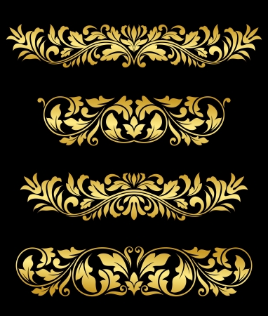 Retro gold floral elements and embellishments set for design and decorateのイラスト素材