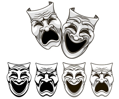 Tragedy and comedy theater masks set in cartoon styleのイラスト素材
