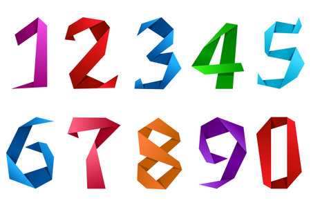 Colorful digits and numbers in origami paper styleのイラスト素材