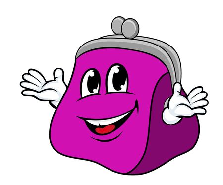 Smiling cartoon purse with hands isolated on white background for finance or shopping conceptのイラスト素材