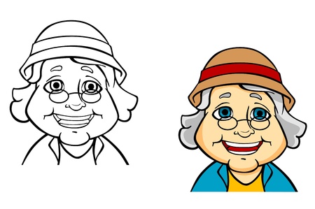 Happy senior grandmother in cartoon style for concept of active life