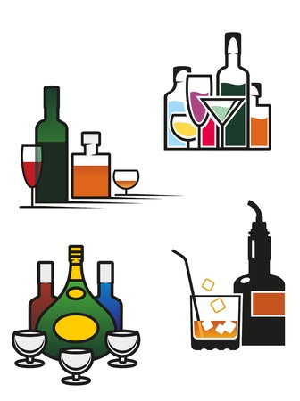 Alcohol drinks symbols and elements set for bar or pub menu designのイラスト素材