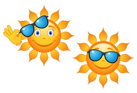 Funny sun in sunglasses for travel or weather concept designのイラスト素材