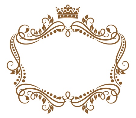 Retro frame with royal crown and flowers for wedding or heraldry designのイラスト素材