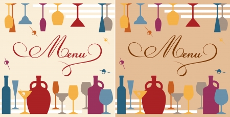 Menu template for bar or restaurant with dishware and bottlesのイラスト素材