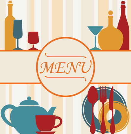 Design of restaurant menu background with dishware and drinksのイラスト素材