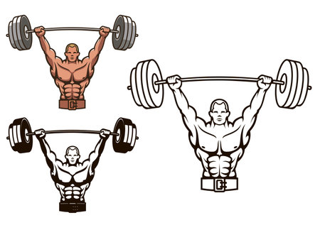 Bodybuilder with barbell for sports mascot or health concept designのイラスト素材