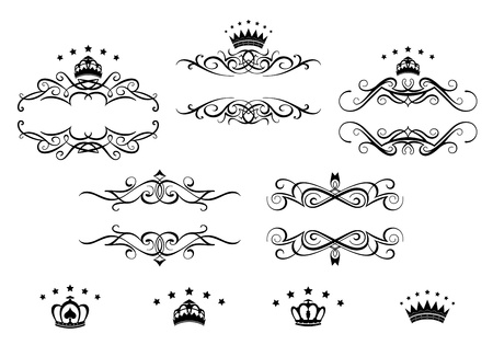 Retro frames set with royal crowns for heraldry designのイラスト素材