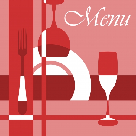 Menu background with dishware and glasses in red and pink coloursのイラスト素材