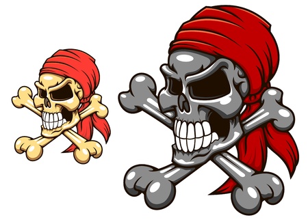 Pirate skull with crossbones in cartoon style for tattoo or mascot designのイラスト素材