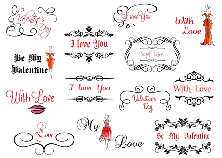 Set of Valentine's calligraphic headlines with design elementsのイラスト素材