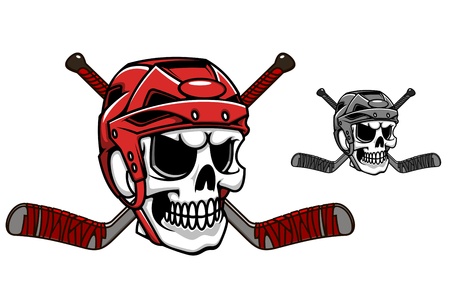 Skull in ice hockey helmet with crossed sticksのイラスト素材