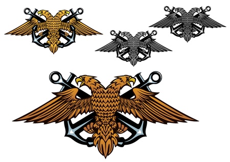 Heraldic eagle with a sea anchor in claws isolated on white backgroundのイラスト素材