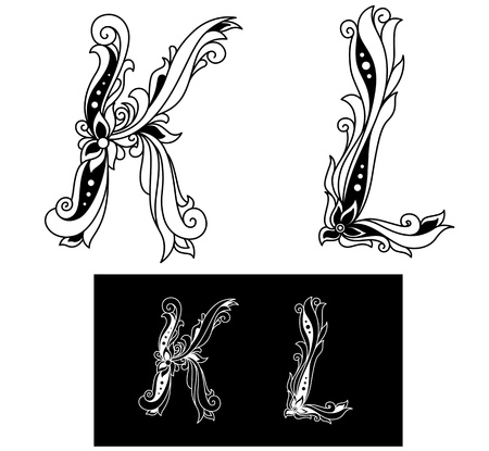 Capital letters K and L in elegant floral styleのイラスト素材