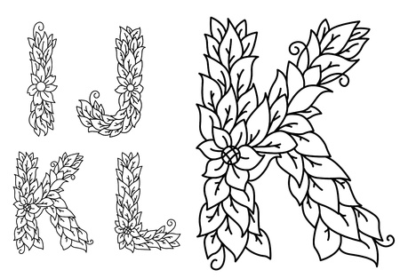 Set of letters I, J, K, L in floral style for designのイラスト素材
