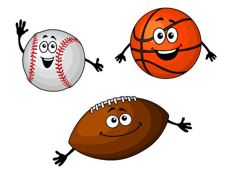 Baseball, basketball and rugby balls set in cartoon styleのイラスト素材