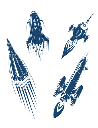Space ships and spacecrafts set in cartoon styleのイラスト素材