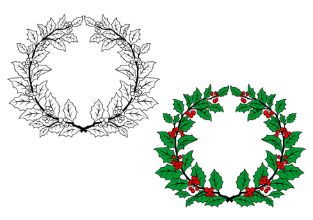 Holly christmas wreath with berries for holiday designのイラスト素材