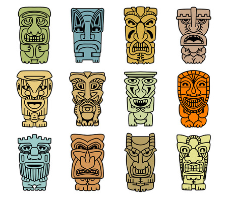 Tribal masks of idols and demons for religious or ethnic designのイラスト素材