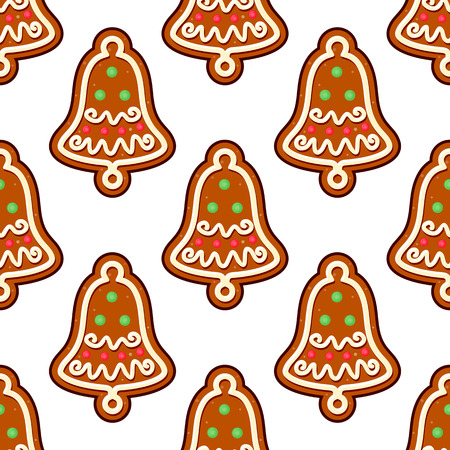 Gingerbread seamless pattern with christmas bell for holiday designのイラスト素材