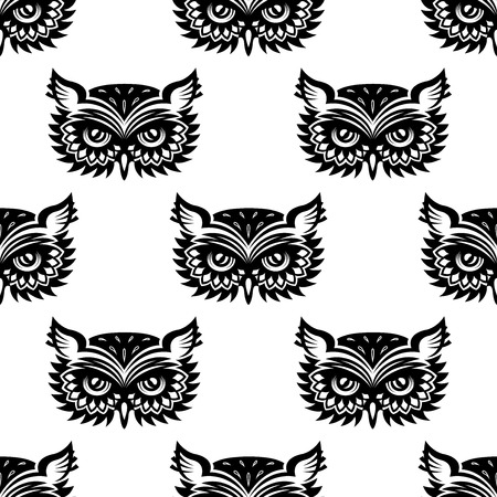 Seamless pattern with black owl head for any background designのイラスト素材