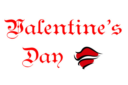 Valentines Day greeting card header with sexy red female lips and text in red font on a white backgroundのイラスト素材