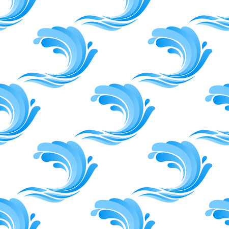Seamless pattern of blue curling waves on a white background suitable for fabric or wallpaper in square format, vector illustrationのイラスト素材