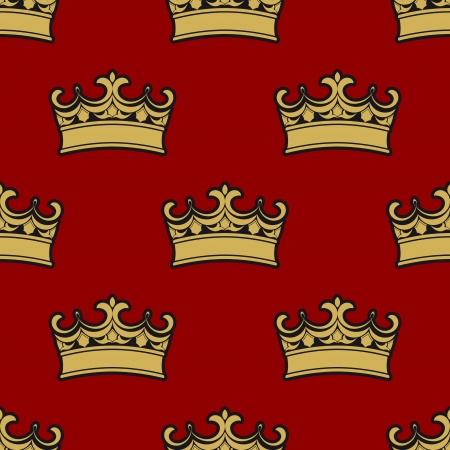 Seamless pattern of golden crowns depicting royalty on a brown background, vector illustrationのイラスト素材