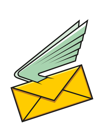 Yellow envelope with wings, symbol of communication, electronic mail or fast delivery, isolated on white background. Vector illustrationのイラスト素材