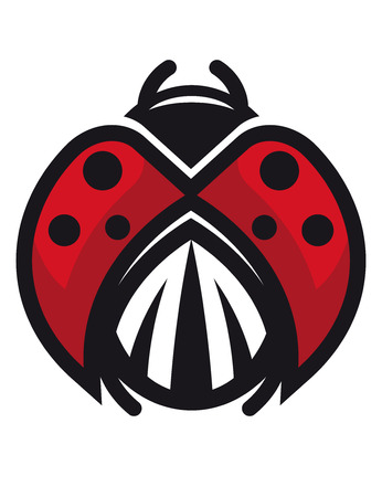 Red and black ladybug or ladybird displaying the patterned thorax, vector cartoon illustrationのイラスト素材