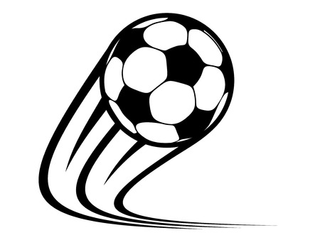 Zooming soccer ball flying through the air with curved motion trails in a black and white vector doodle sketch Zooming soccer ball flying through the air with curved motion trails in a black and white vector doodle sketch